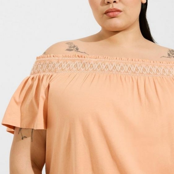 2X - Torrid | Cotton Modal Jersey Off Shoulder Smocked Yoke Top - Picture 3 of 5